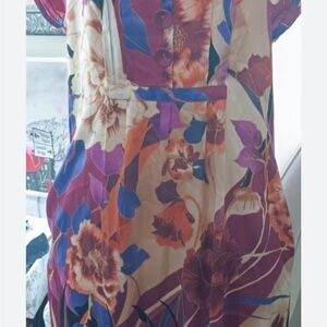 ECI Purple and Orange Floral Midi Dress